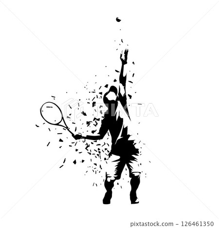 Tennis sport, male tennis player, isolated vector silhouette with dispersion effect Tennis sport, male tennis player, isolated vector silhouette with dispersion effect 126461350