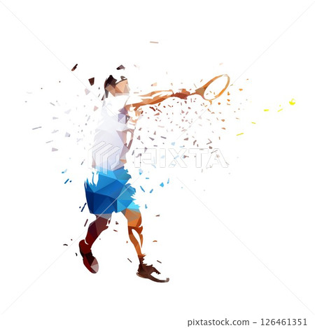 Tennis, man playin tennis, forehand shot, low polygonal isolated vector drawing. Sports clip art 126461351