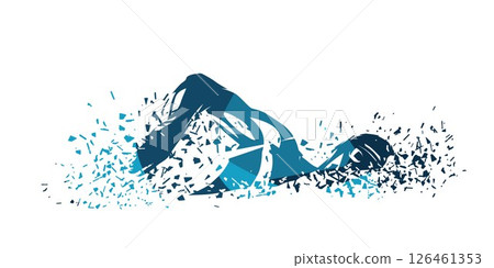 Crawl swimming style. Male swimmer, abstract blue isolated vector illustration, swim silhouette Crawl swimming style. Male swimmer, abstract blue isolated vector illustration, swim silhouette 126461353