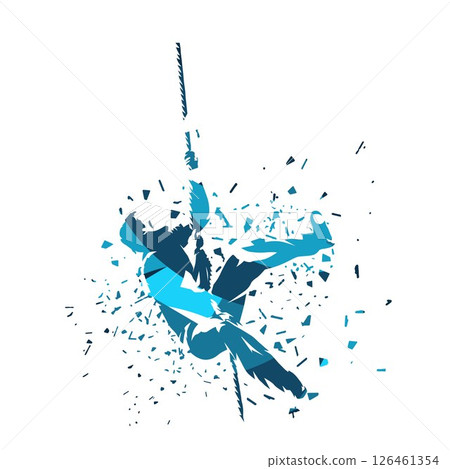 Rope climbing workout, abstract blue isolated vector silhouette, ink drawing Rope climbing workout, abstract blue isolated vector silhouette, ink drawing 126461354