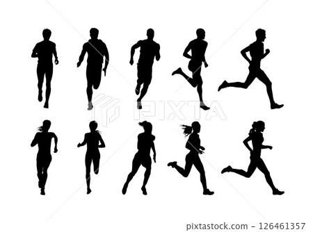 Run, running men and women, group of isolated vector silhouettes. Track and field athletes Run, running men and women, group of isolated vector silhouettes. Track and field athletes 126461357