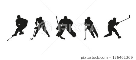 Ice hockey, group of hockey players, set of isolated vector silhouettes. Team sports athletes 126461369