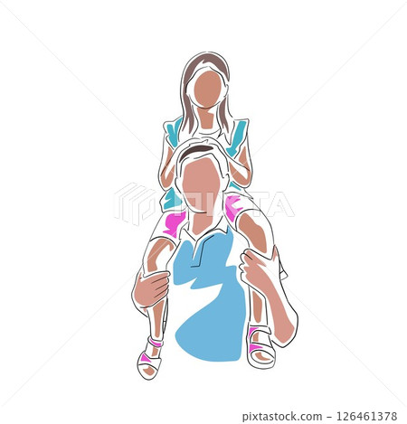 Father Carrying Daughter On Shoulders, isolated flat design vector illustration 126461378