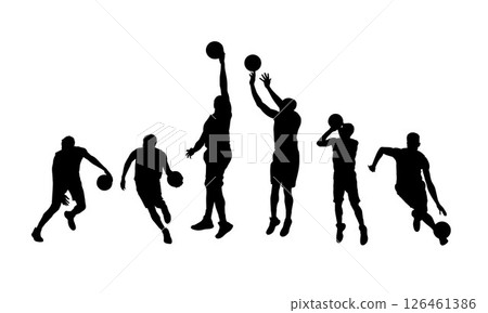 Basketball, group of vector silhouettes of basketball players. Team sport athletes 126461386