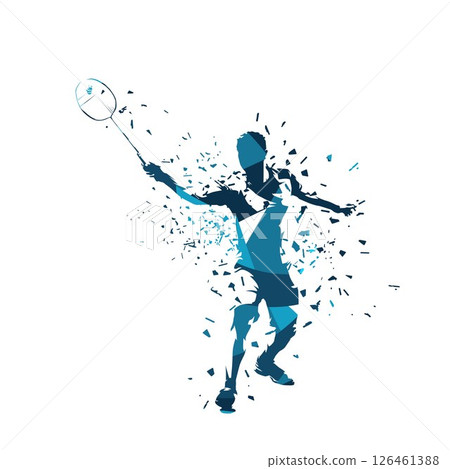 Badminton player, abstract blue isolated vector silhouette Badminton player, abstract blue isolated vector silhouette 126461388