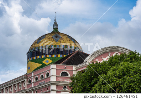 Facade of the imposing Amazonas Theater in the city of Manaus in Brazil. Symbol of the golden period of rubber in Brazil Facade of the imposing Amazonas Theater in the city of Manaus in Brazil. Symbol of the golden period of rubber in Brazil 126461451