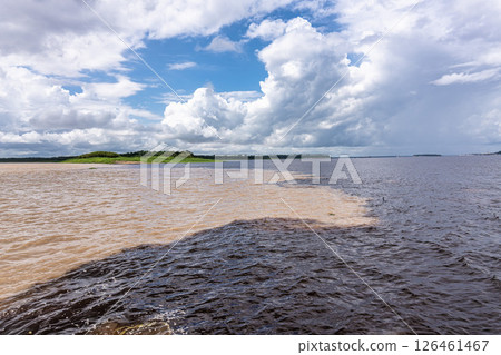 Meeting of the waters of the Negro and Solimoes rivers in the city of Manaus in Amazonia, Brazil 126461467