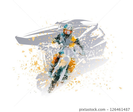 Motocross rider and helmet collage, double exposure rally helmet, isolated vector silhouette. Motorsport 126461487