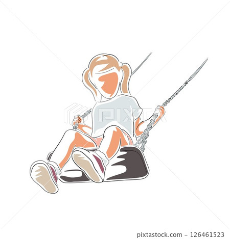 Small child swinging on swing. Little girl playing on the playground. Flat design isolated vector illustration. The scene captures the joy, playfulness, and freedom of childhood 126461523