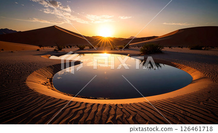 desert with pools at sunset. Background concept. Generated Image 126461718