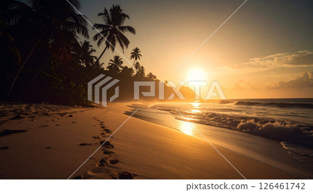 tropical beach with palm trees background with copy space. Generated Image 126461742