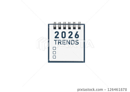 2026 Trends calendar design on light blue backdrop. Great for business strategy and future planning visuals. 126461878