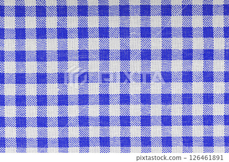 Blue and white checkered, pattern, design, cotton fabric for sewing, texture background Blue and white checkered, pattern, design, cotton fabric for sewing, texture background 126461891