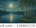 Lake landscape illuminated by the full moon 126462110