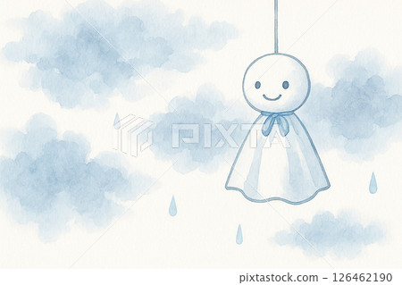 Watercolor style Teru Teru Bouzu and rain cloud background illustration 126462190