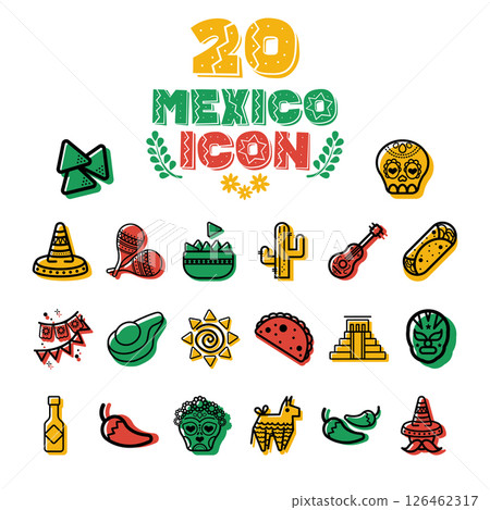Mexican Culture Icons Set. Vector 126462317