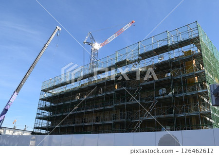 Scaffolding installed at construction site Scaffolding installed at construction site 126462612