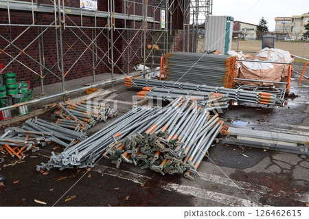 Scaffolding installed at construction site Scaffolding installed at construction site 126462615