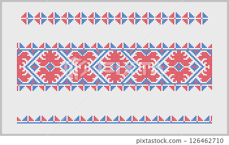 Ukrainian traditional ornaments set in red blue 126462710