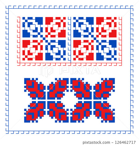 Red and blue traditional Ukrainian embroidery 126462717