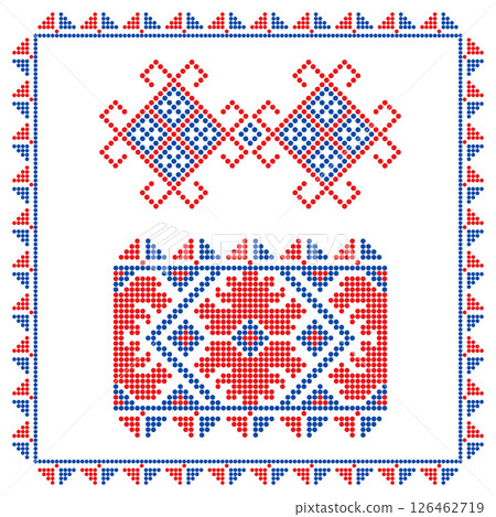 Ukrainian repeated ornaments set in red blue 126462719