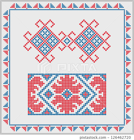 Ukrainian repeated ornaments set in red blue 126462720