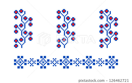 Red and blue traditional Ukrainian embroidery Red and blue traditional Ukrainian embroidery 126462721