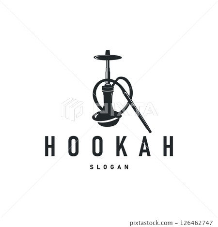 retro vintage design shisha bar concept logo hookah smoke pipe template hookah simple black silhouette retro vintage design shisha bar concept logo hookah smoke pipe template hookah simple black silhouette 126462747