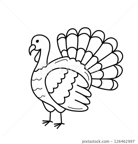 Turkey. Hand drawn sketch icon of domestic bird. Isolated vector illustration in doodle line style. 126462997