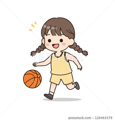 拿著籃球的女孩的插畫素材 126463379