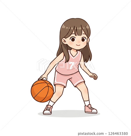Illustration material of a girl holding a basketball 126463380