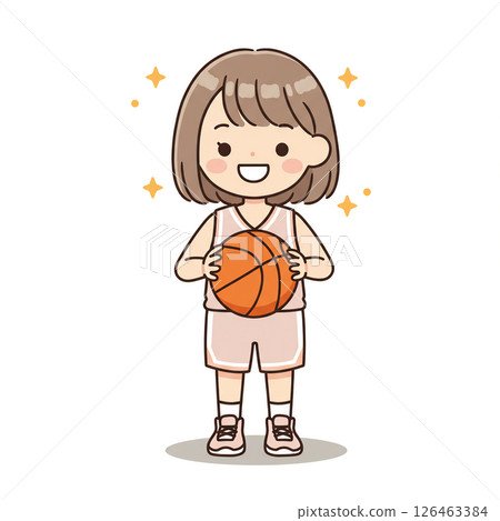 Illustration material of a girl holding a basketball 126463384