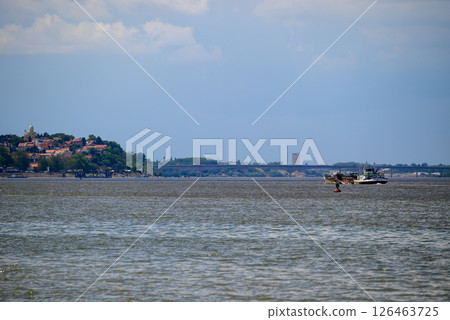 Panoramic view of Danube river and Zemun municipality of Belgrade, capital of Serbia 126463725