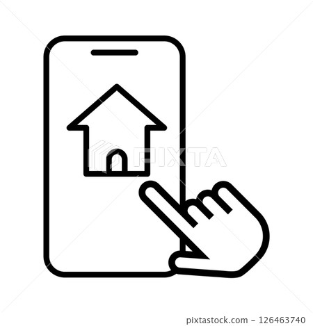 Smartphone and hand line icon searching for properties online 126463740