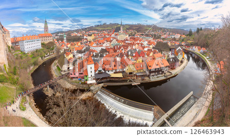 Aerial view of the historical center of Cesky Krumlov, Czech Republic Aerial view of the historical center of Cesky Krumlov, Czech Republic 126463943