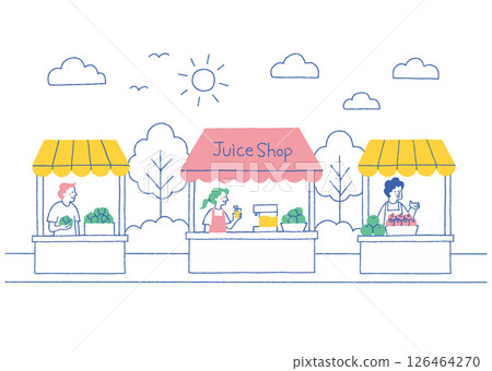 市面上銷售蔬菜和水果的銷售員_顏色 126464270