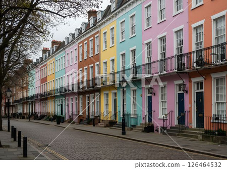 Colorful cityscape, pastel houses in London 1 AI-generated image 126464532