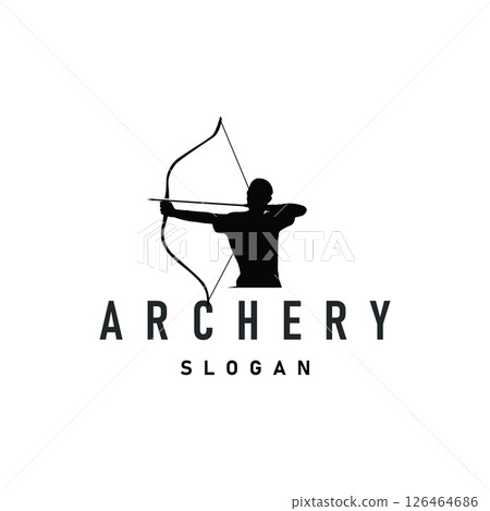 simple archer logo design with simple and elegant black silhouette concept, archery sports symbol as design illustration template simple archer logo design with simple and elegant black silhouette concept, archery sports symbol as design illustration template 126464686
