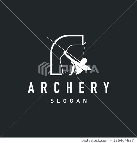 simple archer logo design with simple and elegant black silhouette concept, archery sports symbol as design illustration template simple archer logo design with simple and elegant black silhouette concept, archery sports symbol as design illustration template 126464687