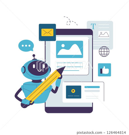 Flat Illustration of a AI Robot Generating Digital Content 126464814