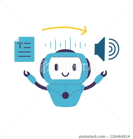 Flat Illustration of AI Robot Converting Text Document into Speech Output 126464824