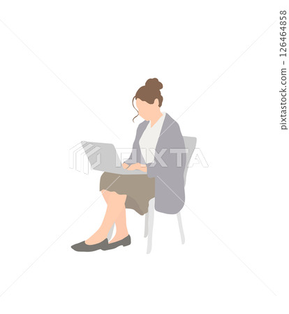 在家工作的女性（羊毛衫，高髻） 126464858