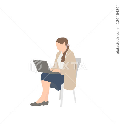A woman (long hair) working from home using a laptop 126464864