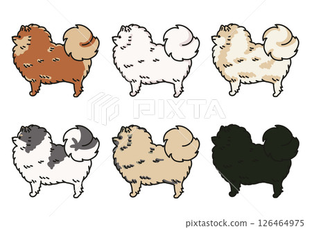 Multi-color illustration of a cute pomeranian seen from the side 126464975