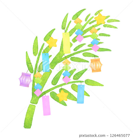 Illustration of bamboo leaves and Tanabata decorations 126465077