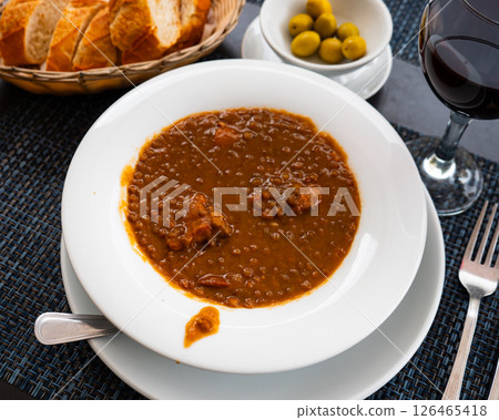 Lentil soup with meat and vegetables Lentil soup with meat and vegetables 126465418