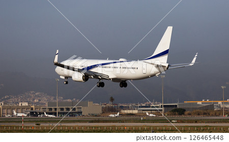 Passenger airplane landing in El Prat Airport 126465448