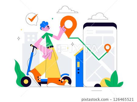 Electric Scooter Rental Service Vector Illustration featuring Transportation You Can Rent for a Quick and Eco Friendly Ride in a Flat Style Background 126465521