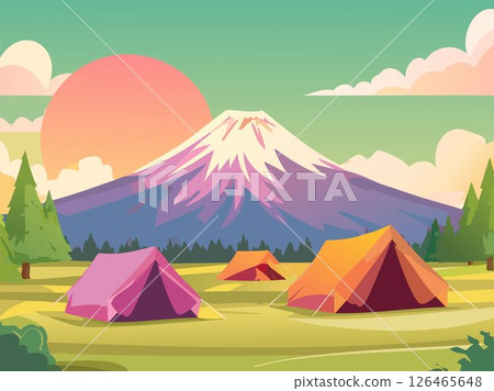 可以眺望富士山的自然露營地背景素材 可以眺望富士山的自然露營地背景素材 126465648