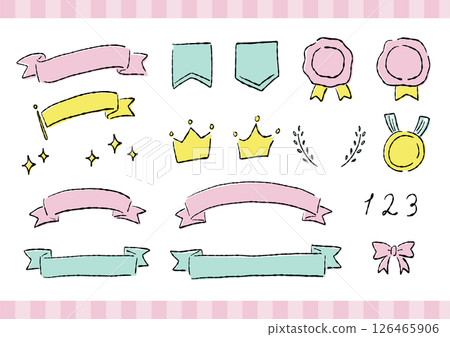 緞帶、封條、皇冠、標題框套裝，適合成人的可愛手繪材料 126465906